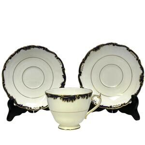 Coalport England 'Admiral Cobalt Blue' 1 Cup/2 Saucers Luxury Gold Accents